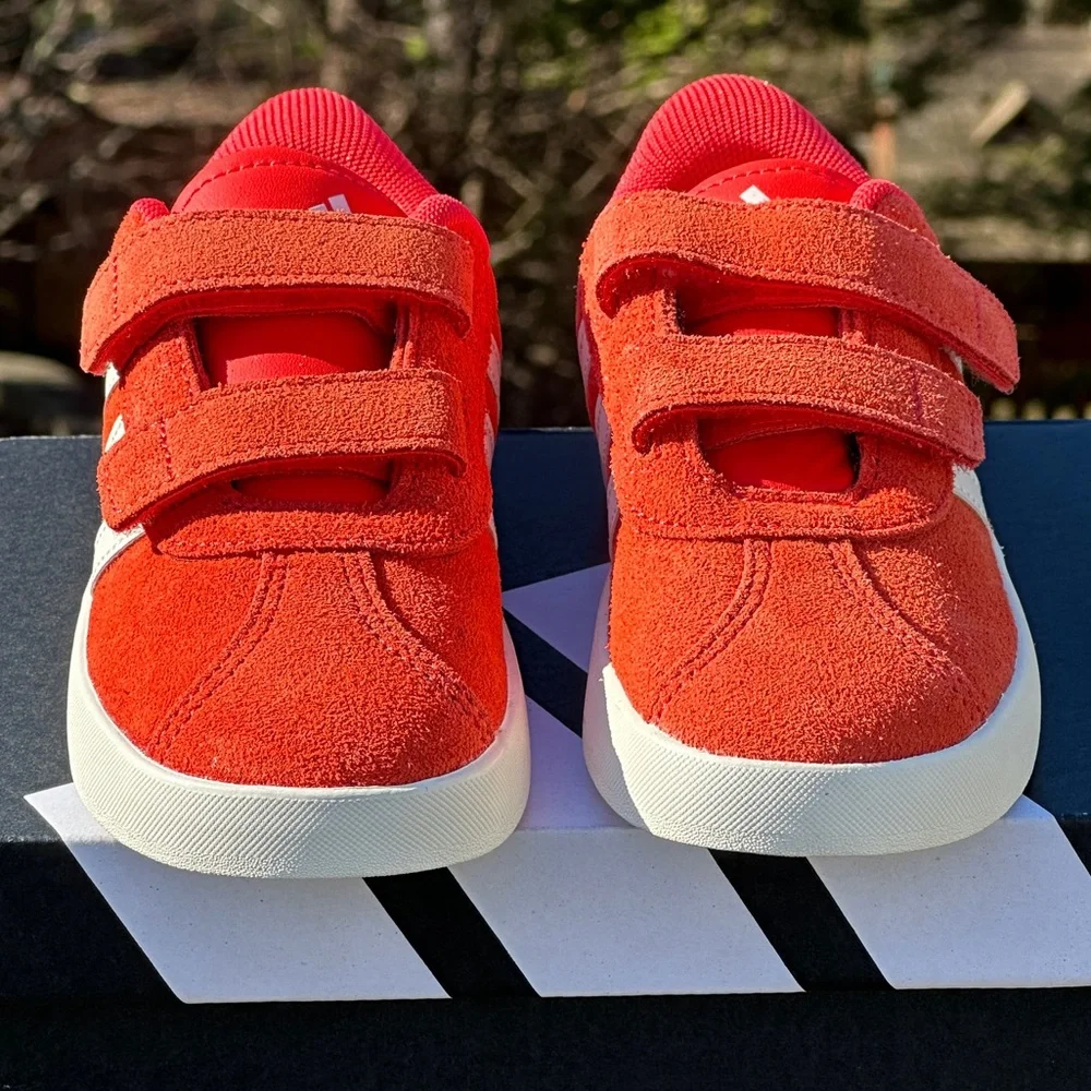 Adidas VL Court 3.0 Kids Youth Casual Sneakers 8C 10C Red White Gum Youth GS NEW